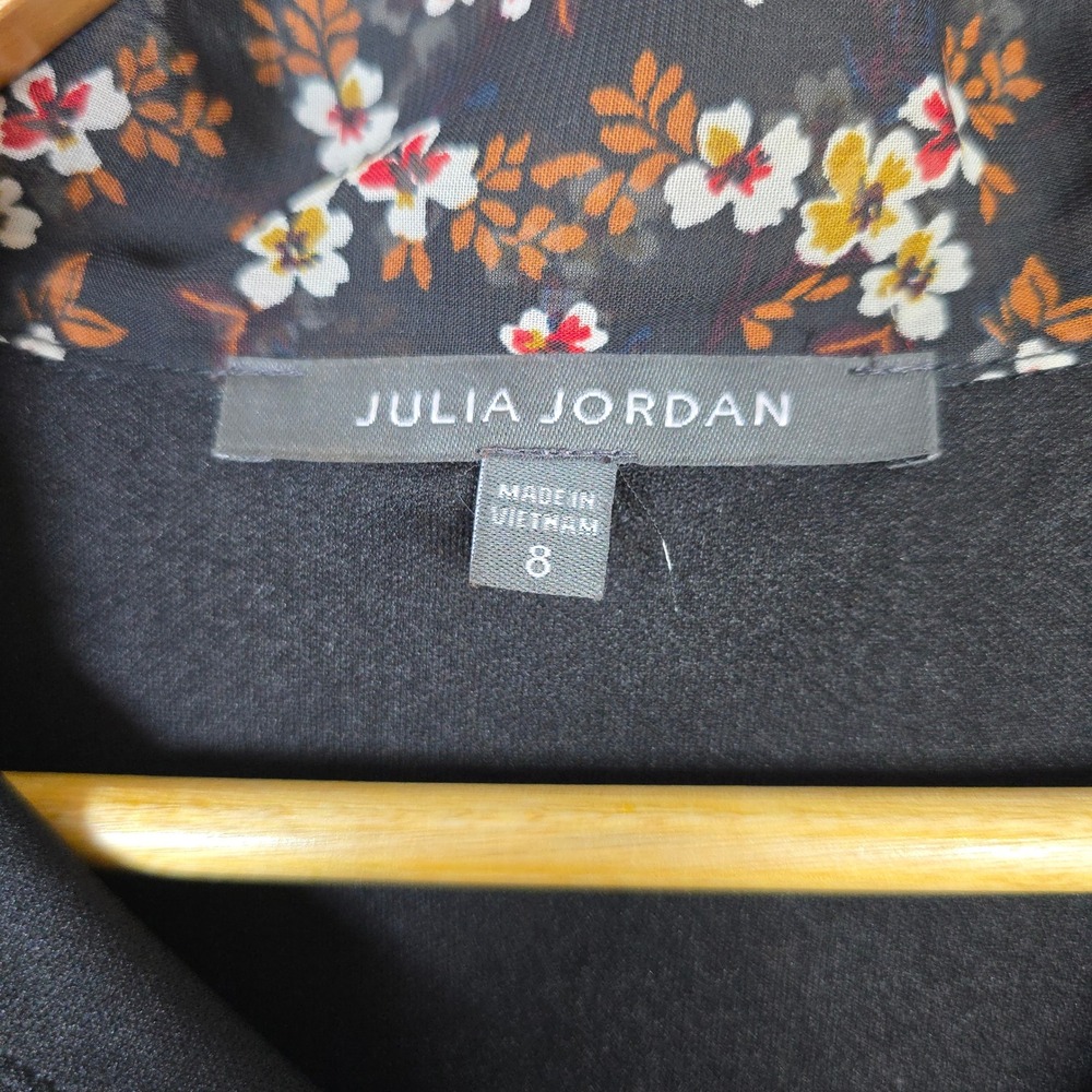 Julia Jordan Womens Size 8 Mixed Floral Patchwork Tie Neck Ruffle Mini Dress - Picture 6 of 7